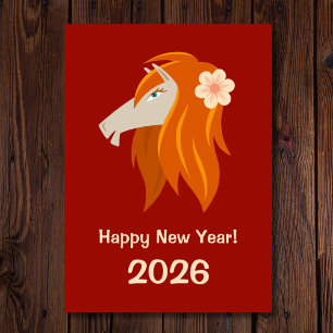 Cartes Pour Fêtes Annuelles Cheval de feu chinois du Nouvel An 2026 Zodiac