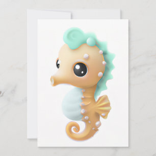 Cartes Pour Fêtes Annuelles Cheval de mer bébé mignon en Turquoise et blanc
