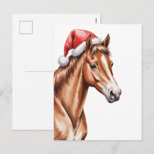 Cartes Pour Fêtes Annuelles cheval de Noël avec chapeau de Père Noël