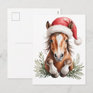 Cartes Pour Fêtes Annuelles cheval de Noël avec chapeau de Père Noël