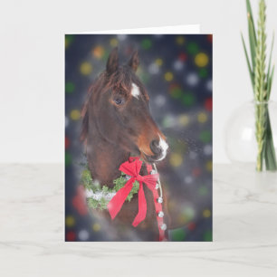 Cartes Pour Fêtes Annuelles Cheval de Noël avec le bokeh de couleur