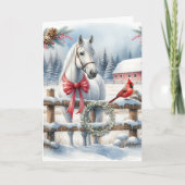 Cartes Pour Fêtes Annuelles Cheval de Noël blanc et cardinal Personnalisé (Devant)