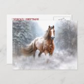 Cartes Pour Fêtes Annuelles Cheval de Noël et neige (Devant / Derrière)