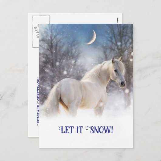 Cartes Pour Fêtes Annuelles Cheval de Noël et neige (Devant / Derrière)