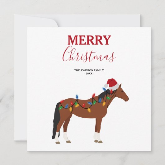 Cartes Pour Fêtes Annuelles Cheval de Noël Noël Noël Chapeau Noël Lumières Noë (Devant)