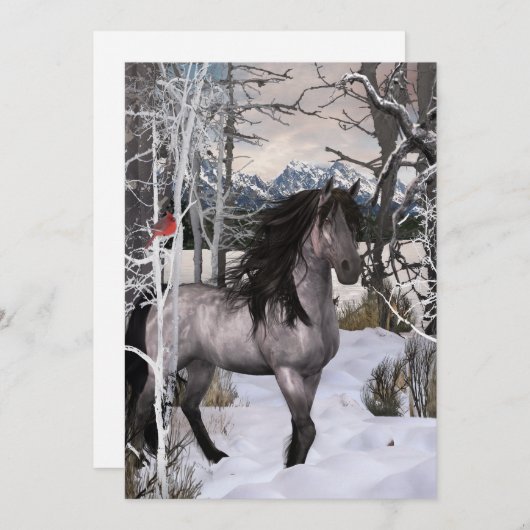 Cartes Pour Fêtes Annuelles Cheval des vœux d'hiver 2024 (Devant / Derrière)