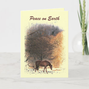 Cartes Pour Fêtes Annuelles Cheval en hiver paix sur Terre