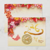 Cartes Pour Fêtes Annuelles Cheval en papier découpé doré chinois floral 2026 (Devant / Derrière)