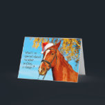 Cartes Pour Fêtes Annuelles Cheval Equine Santa Chapeau Funny Christmas Card<br><div class="desc">Y était-il ? J'ai tiré ça ? Ce cheval rusé connaît l'affaire,  et il ne donne aucun crédit aux rennes ! Carte de Noël intelligente et amusante pour l'amoureux du cheval,  cavalier,  fan de rodéo,  fermier,  éleveur,  etc. personne que vous connaissez. Rends leur Noël lumineux !</div>