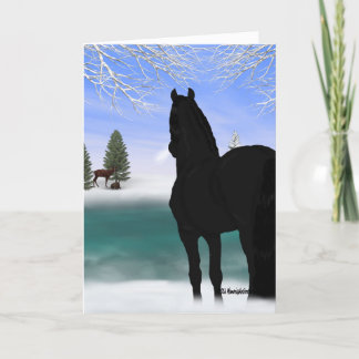 Cartes Pour Fêtes Annuelles Cheval friésien à Noël hivernal