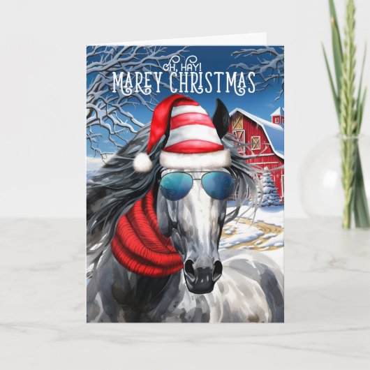 Cartes Pour Fêtes Annuelles Cheval gris pomme amusant MAREy Noël (Devant)