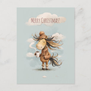 Cartes Pour Fêtes Annuelles Cheval heureux qui jouit d'une boisson chaude, vac