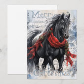 Cartes Pour Fêtes Annuelles Cheval hiver Aquarelle de Noël (Devant / Derrière)