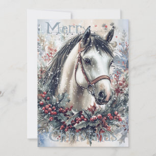 Cartes Pour Fêtes Annuelles Cheval hiver Aquarelle de Noël