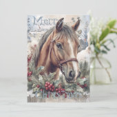 Cartes Pour Fêtes Annuelles Cheval hiver Aquarelle de Noël (Debout devant)