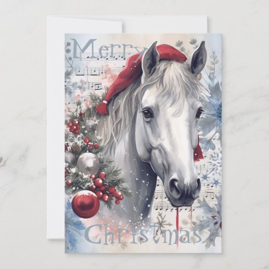Cartes Pour Fêtes Annuelles Cheval hiver Aquarelle de Noël (Devant)