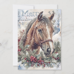 Cartes Pour Fêtes Annuelles Cheval hiver Aquarelle de Noël