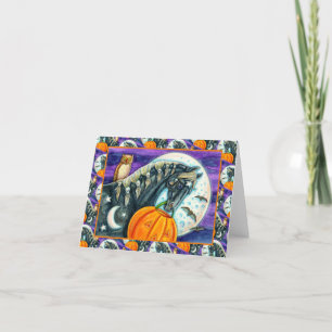 CARTES POUR FÊTES ANNUELLES CHEVAL MAGIQUE NOIR, OWL, JACK-O'-LANTERN & SKULLS