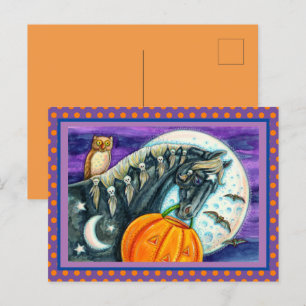 CARTES POUR FÊTES ANNUELLES CHEVAL MAGIQUE NOIR, OWL, JACK-O'-LANTERN & SKULLS
