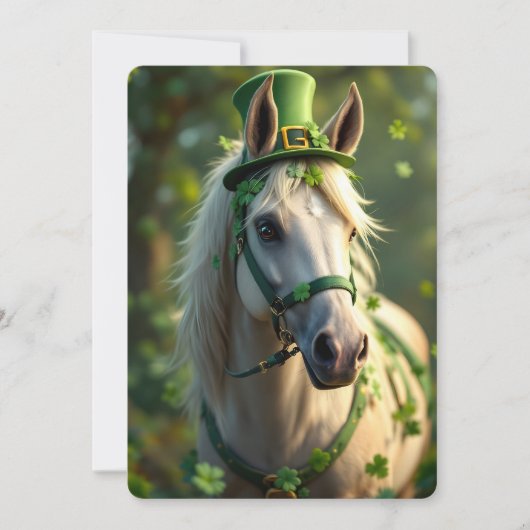 Cartes Pour Fêtes Annuelles Cheval mignon avec casquette vert, brique et shamr (Devant)