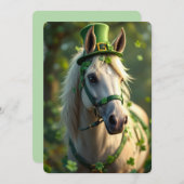 Cartes Pour Fêtes Annuelles Cheval mignon avec casquette vert, brique et shamr (Devant / Derrière)