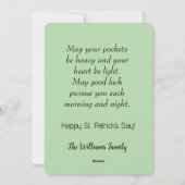 Cartes Pour Fêtes Annuelles Cheval mignon avec casquette vert, brique et shamr (Dos)