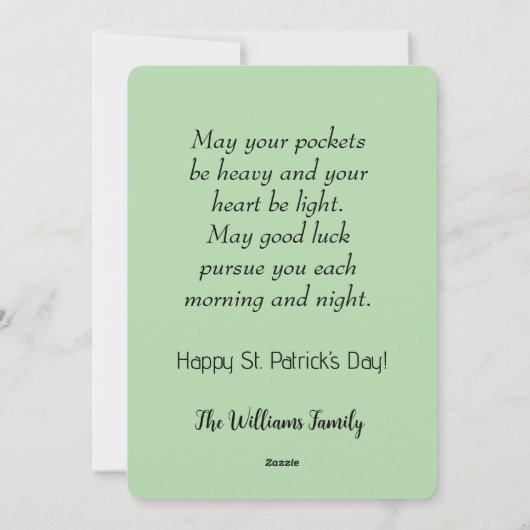 Cartes Pour Fêtes Annuelles Cheval mignon avec casquette vert, brique et shamr (Dos)