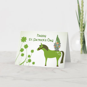 Cartes Pour Fêtes Annuelles Cheval mignon, Gnome et Clovers St. Patrick's Day