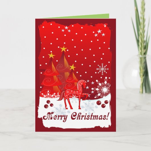 Cartes Pour Fêtes Annuelles Cheval mignon, Snowflakes & Xmas Trees sur mesure (Devant)