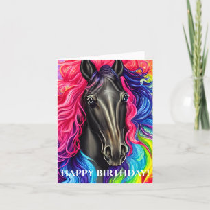 Cartes Pour Fêtes Annuelles Cheval noir avec Mane coloré Anniversaire