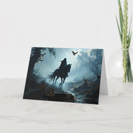 Cartes Pour Fêtes Annuelles Cheval noir et cavalier Halloween (Devant)