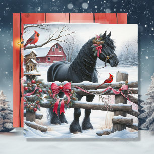 Cartes Pour Fêtes Annuelles Cheval Noir Festif et Noël Cardinal