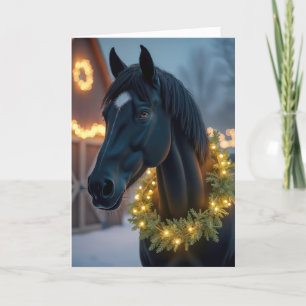 Cartes Pour Fêtes Annuelles Cheval portant une couronne de Noël