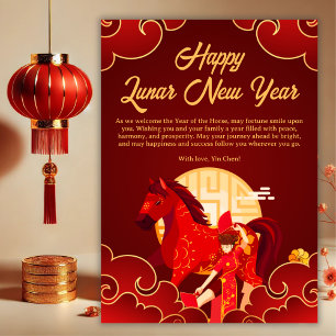 Cartes Pour Fêtes Annuelles Cheval rouge et or Nouvel An lunaire chinois