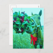 Cartes Pour Fêtes Annuelles Cheval Turquoise Mistletoe de Noël (Devant / Derrière)