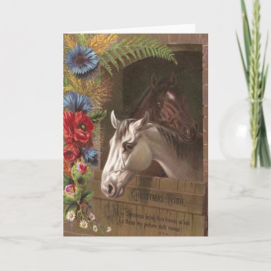 Cartes Pour Fêtes Annuelles Cheval vintage de Noël (Devant)