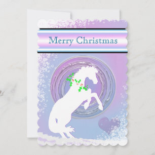Cartes Pour Fêtes Annuelles Chevaux de Coeur Blanc V Vacances (Rose/Lav Swirl)