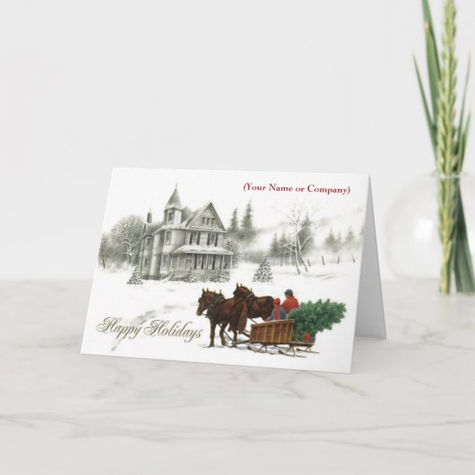 Cartes Pour Fêtes Annuelles Chevaux de Neige Entreprise Imprimé Affaires Noël (Devant)