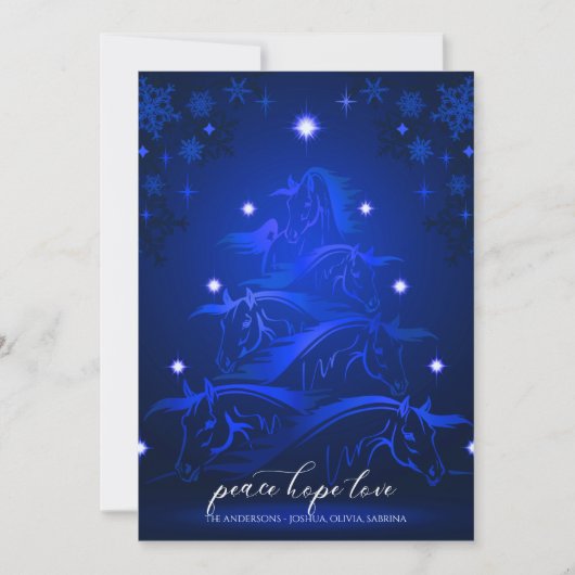 Cartes Pour Fêtes Annuelles Chevaux de Noël bleu de la mi-nuit (Devant)