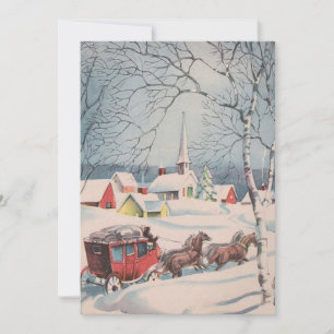 Cartes Pour Fêtes Annuelles Chevaux de Noël Vintage tirant Sleigh Par L'Église