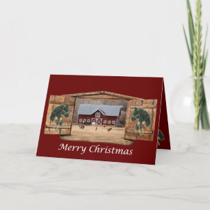 Cartes Pour Fêtes Annuelles Chevaux et Grange Joyeux Noël