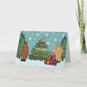 Cartes Pour Fêtes Annuelles Chevaux mignons, sapin de Noël et cadeaux vacances