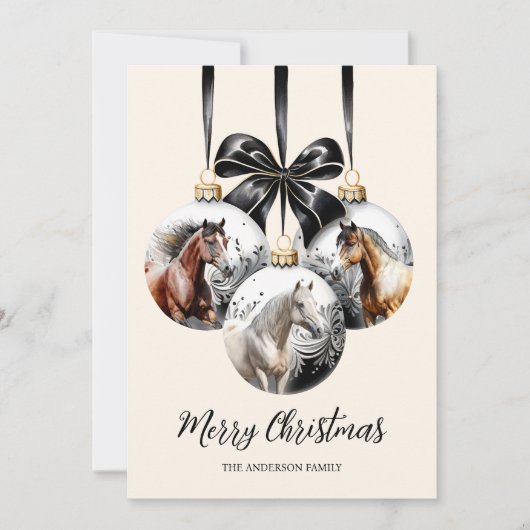 Cartes Pour Fêtes Annuelles Chevaux noir et or Citation de Noël (Devant)