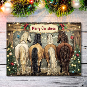 Cartes Pour Fêtes Annuelles Chevaux Whimsical avec arbres de Noël Festive