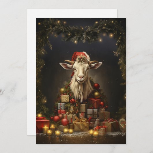 Cartes Pour Fêtes Annuelles Chèvre de Noël Père Noël (Devant / Derrière)