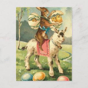 Cartes Pour Fêtes Annuelles Chèvre vintage de Pâques, lapin et poussins