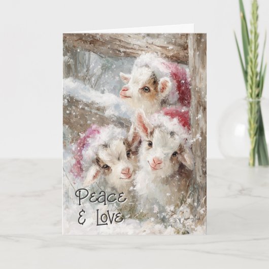 Cartes Pour Fêtes Annuelles Chèvres Bébé mignonnes - Bébés de neige 10 Noël (Devant)