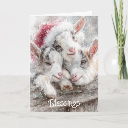 Cartes Pour Fêtes Annuelles Chèvres mignonnes Chèvres Bébés de neige 1 Noël (Devant)