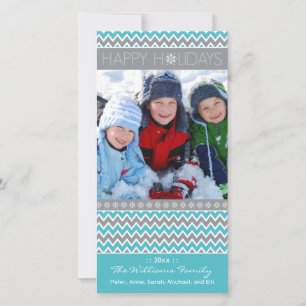 Cartes Pour Fêtes Annuelles Chevron Motif Family Holiday Photocard (aqua)