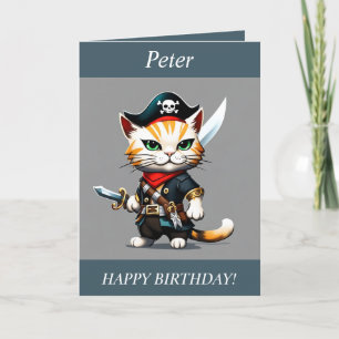 Cartes Pour Fêtes Annuelles Chibi Cat habillé en Pirate Birthday Card